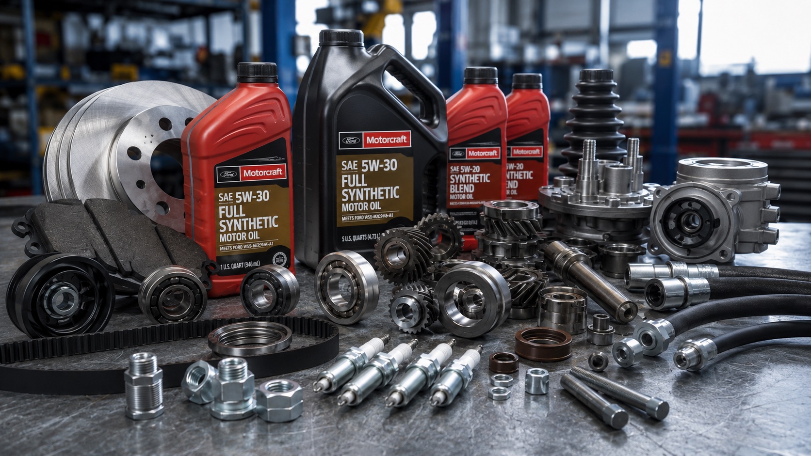 Repuestos automotrices: frenos, lubricantes, correas, bujías y componentes de motor